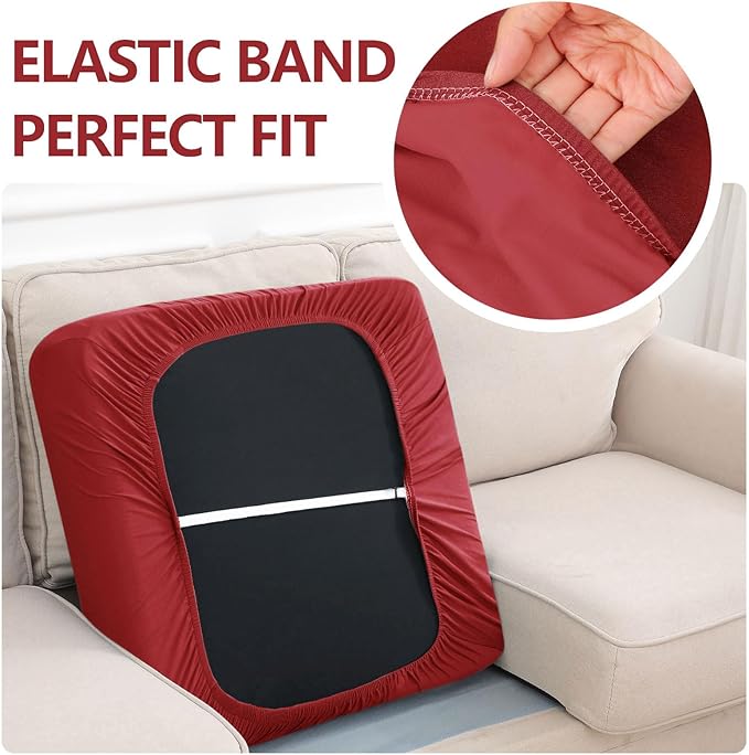 hyha Waterproof Couch Cushion Covers, Stretch Sofa Couch Seat Slipcover for Dog Washable, Non-Slip Waterproof Outdoor Cushion Covers for Patio Furniture Replacement (1 Piece for Small, Wine Red)