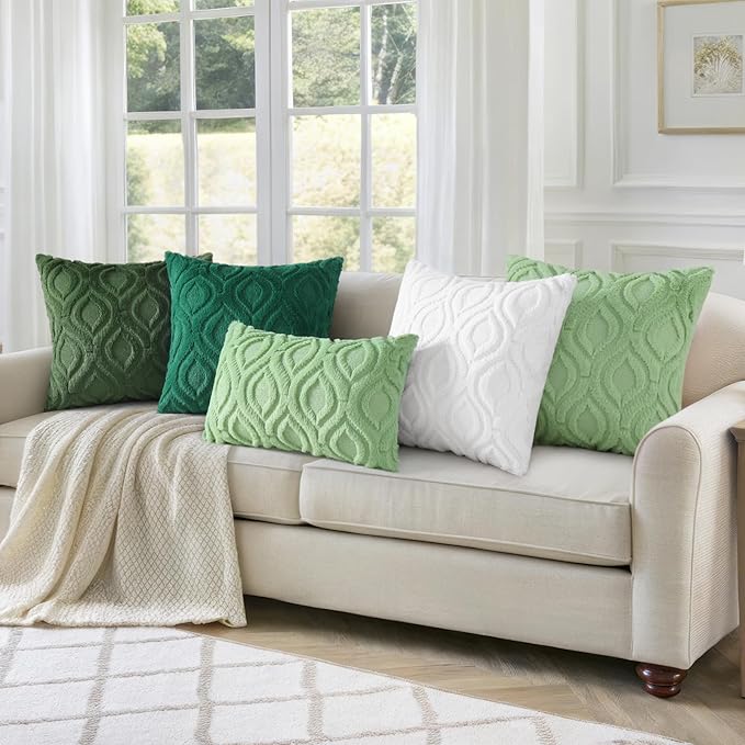 decorUhome Throw Pillow Covers 12x20 Inch Set of 2, Soft Plush Decorative Faux Fur Forest Elf Solid Couch Pillow Covers, Accent Farmhouse Neutral Lumbar Euro Pillow Cases for Sofa Bed Living Room