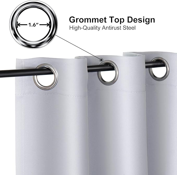 ChrisDowa Grommet Room Darkening Curtains for Bedroom and Living Room - 2 Panels Set Thermal Insulated Blackout Curtains (Greyish White, 52W x 54L)