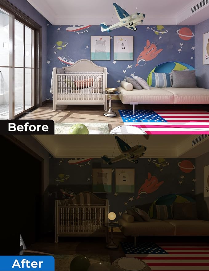Sumobaby Blackout Curtains for Bedroom Portable 138”x59”Black Out Window Cover with Heat-Resistant Hook&Loop Tape,100%Blackout Shades,NoDrill Blinds for Windows DIY Cut Fit for Nursery&Dorm Room,Black