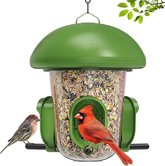 LONA Bird Feeders for Outdoors Hanging – 3 Separate Compartments, 3 Feeding Ports, Weatherproof Dome & 3 Ways to Hang, Large Capacity for Cardinals/Finches (Green
