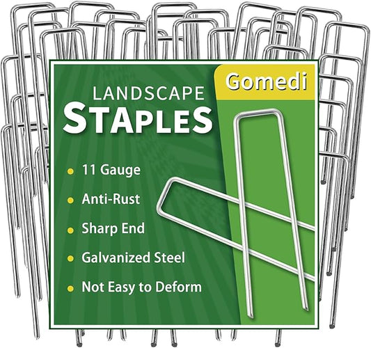Landscape Staples 4 Inch 60 Pack, Garden Stakes Galvanized Garden Staples 11 Gauge, Plant Cover Stakes for Lawn Weed Barrier