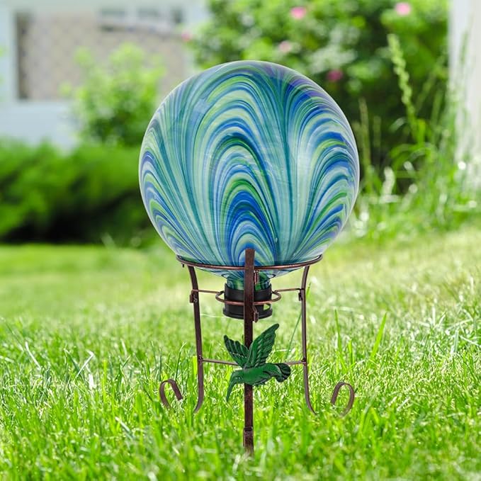 10" Diameter Gazing Ball with 8.5" Metal Stand Indoor Outdoor Glass Globe Sphere Festive Decor Yard Ornament Gazing Balls for Garden,Home,Lawn,Patio,Porch,Birthday Gift for Women(Green)