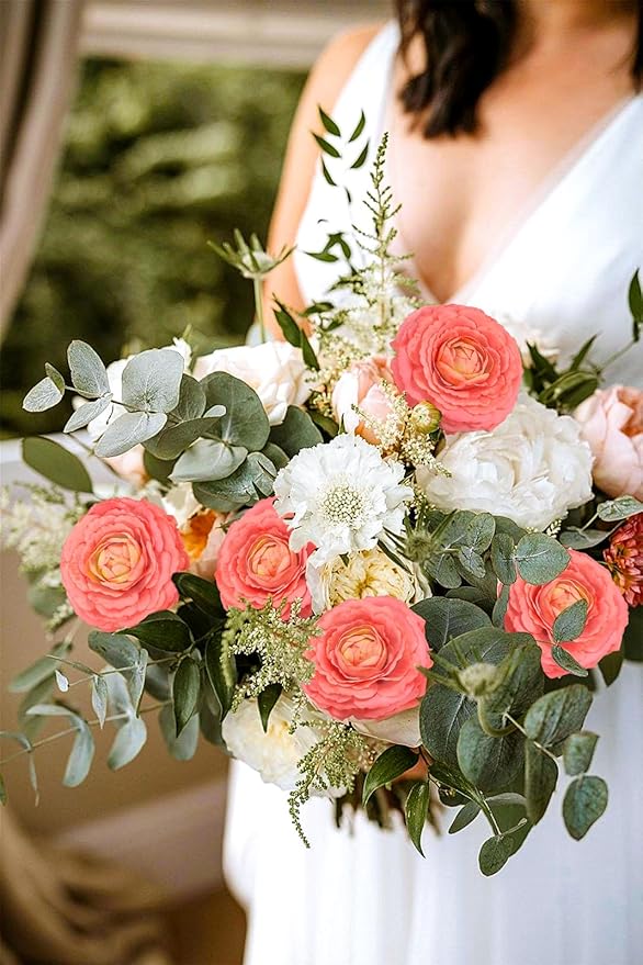 IPOPU 4PCS Real Touch Ranunculus Artificial Flowers Faux Ranunculus Flowers for Vases Real Look Silk Peonies Fake Peony Flowers for Home Indoor Wedding Centerpieces for Table Decorations (Orange)