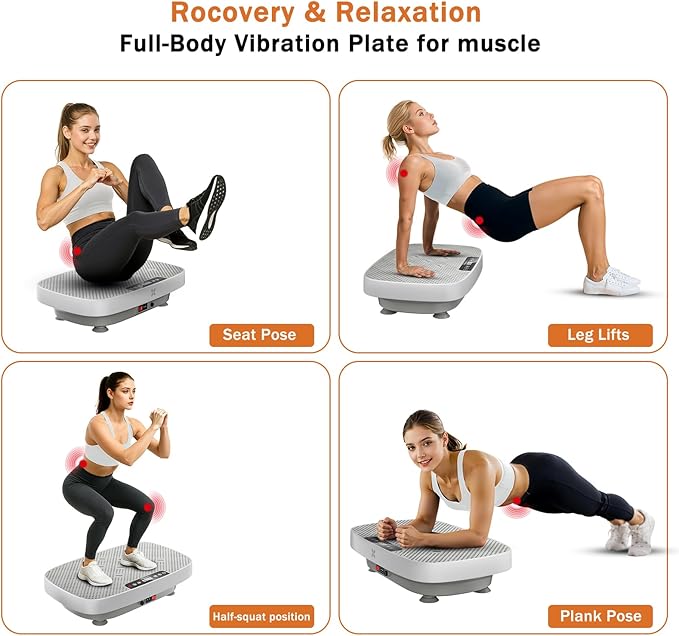 Vibration Plate Exercise Machine, Ultra-Quiet Vibration Plate for Lymphatic Drainage & Body Toning, Whole Body Vibration Platform with Bluetooth, Resistance Bands, Home Gyms Equipment