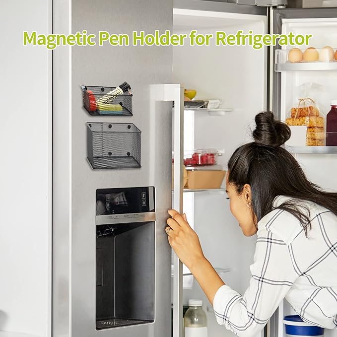 Neudeco Locker Shelf Organizer, Magnetic Pencil Holder, Metal Storage Basket for Whiteboard, Refrigerator, Ideal Cabinet for School, Black (Pack 3M)