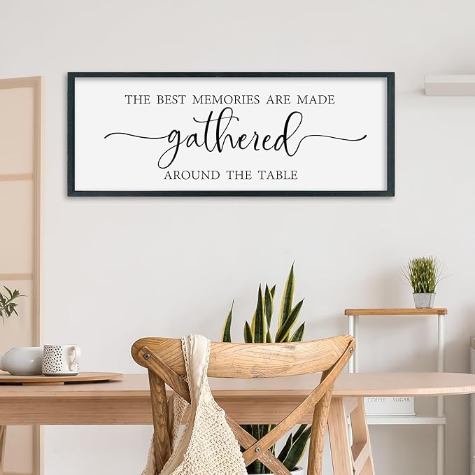 SRSZHIYUE The Best Memories Are Made Gathered Around The Table Sign Wall Decor Art 40"×15" for Kitchen Dining Room Large Wood Framed Wall Hanging (Black)