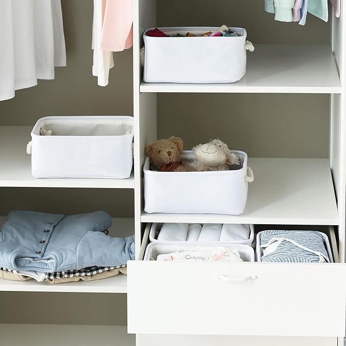 TheWarmHome Storage Basket for Gifts Empty - 11.8x7.8x5.2 inch 1 Pack Fabric Storage Cubes, Nursery Organizers and Storage for Closet Cloth Toy Book (White)