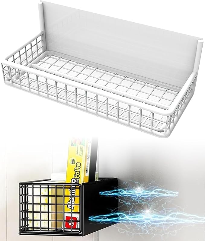Magnetic Basket Fridge Organizer Wire Bins Pencil Holder Whiteboard Accessories Home Kitchen Organization (White-Low)
