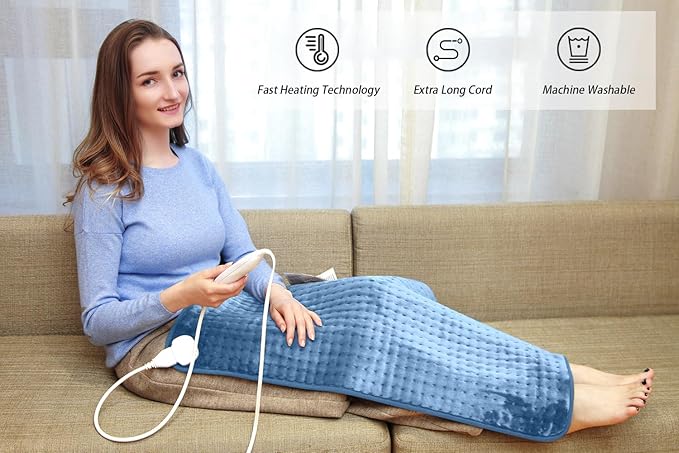Ruqiji 17''x33'' XXXL King Size Flannel Electric Heating Patches with 120 Minutes Auto Shut Off&6 Temperature Settings, Pain Relief for Back/Neck/Shoulders/Menstrual Pain/Leg Cramp(Light Blue)