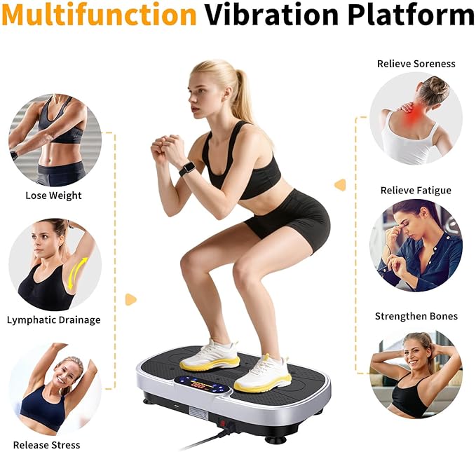 Vibration Plate Exercise Machine, Vibrating Plate Machine with Bluetooth for Lymphatic Drainage, Vibration Platform for Women Men Full Body Weight Loss
