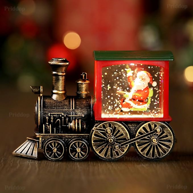 Christmas Snow Globe Train Santa Claus Reindeer Gifts Tree Classic Relief Texture Battery Powered LED Glitter Christmas Decorations Indoor