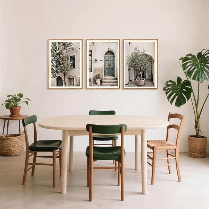 HPNIUB Large Vintage Italy City Landscape Framed Canvas Wall Art Set, Olive Green Tree Country Wall Decor, Modern Minimalist Countryside Villages Picture for Living Room,Bedroom,Office-16 x24 x3