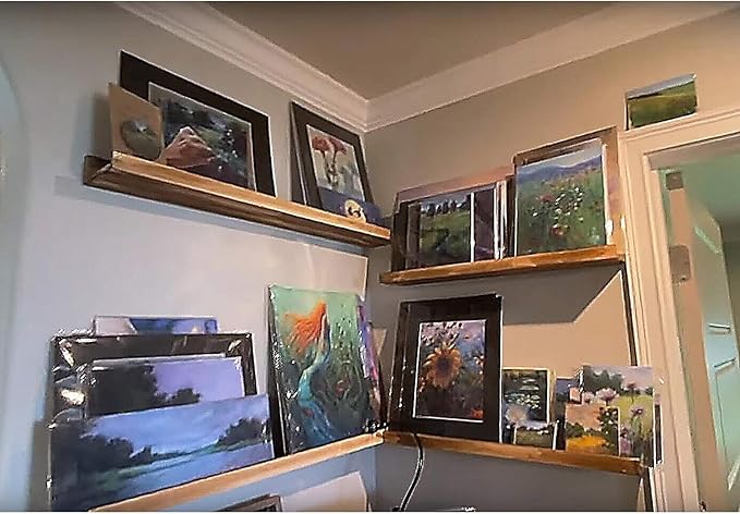 AZSKY 24" Floating Wall Ledge Shelf Wood Picutre Shelf Wall Mounted Nursery Kids Bookshelf Spice Rack Bathroom Storage Shelves Display Organizer Set of 2