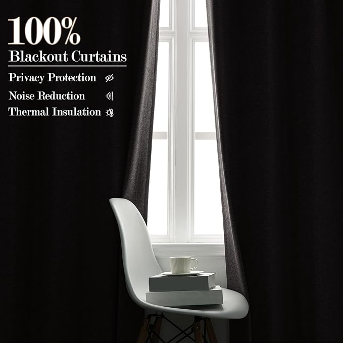 Extra Wide 100% Blackout Linen Textured Curtains - Room Dividers, W150 x L108 (1 Panel), Pinch Pleat Drapes for Living Room, Full Light Block Out Drapery for Sliding Door, Browish Grey