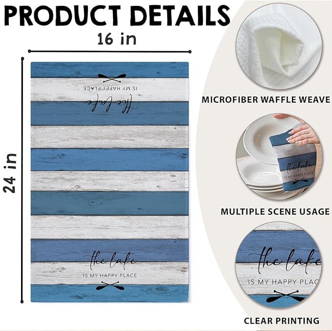 Lake House Dish Towel, Waffle Weave Microfiber Kitchen Cloth, Rustic Lake Decor for Home, Nautical Bathroom Accent, Lakehouse Gift Idea for Cottage Cabin Vacation Retreat - A04