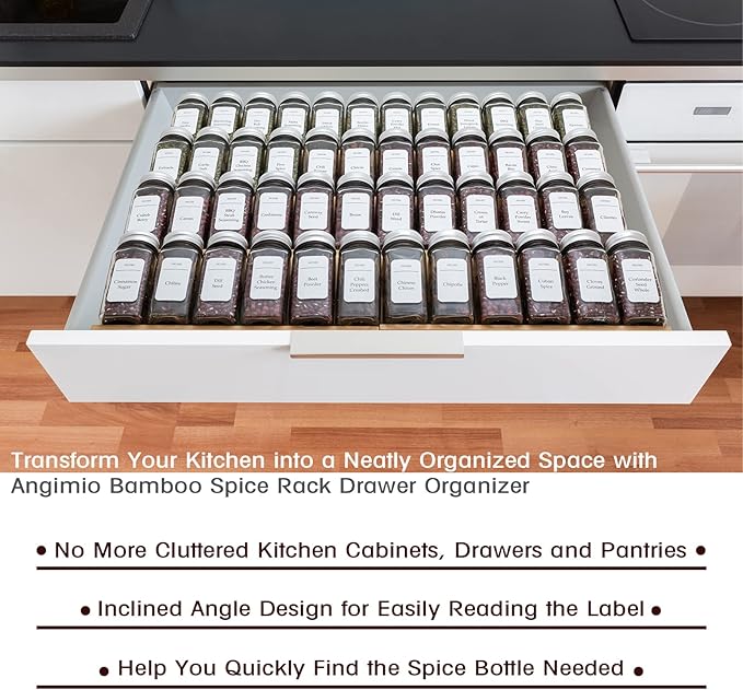 Bamboo Spice Rack Drawer Organizer - 8 Pieces Set- 11" Wide Per Piece - Combine Pieces Into 22" Wide Rack (11" or 22")