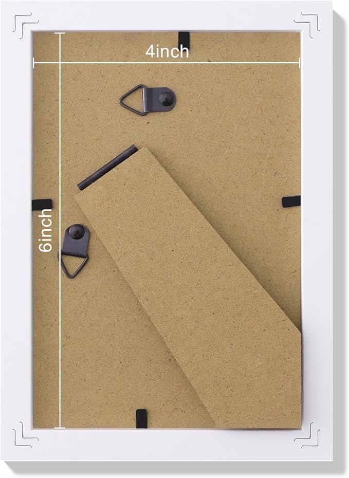 Vittanly 4x6 Picture Frames Set of 9, Shatter Resistant Plexiglass, Display 3.5x5 Pictures with Mat or 4x6 without Mat, Photo Frames for Wall or Tabletop, Engineered Wood, White