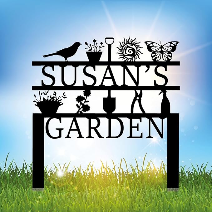Personalized Garden Sign, Custom Garden Tools Sign with Stakes, Garden Sign with Last Name, Personalized Flower Garden Name Sign, Yard Sign, Lawn Sign, Custom Family Name Garden Sign, Farmhouse Decor