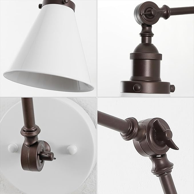 JONATHAN Y JYL7462C-SET2 Rover 7" Classic Industrial Metal Adjustable Arm LED Wall Sconce, White/Oil Rubbed Bronze (Set of 2) for Bedroom, Bathroom, Vanity