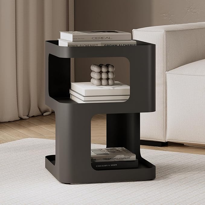 Modern Side Table, Metal Bedside Table Living Room, 3 Tier end Tables with Storage,Nightstand for Small Spaces, Living Room, Bedroom, Sturdy, No Assembly Required