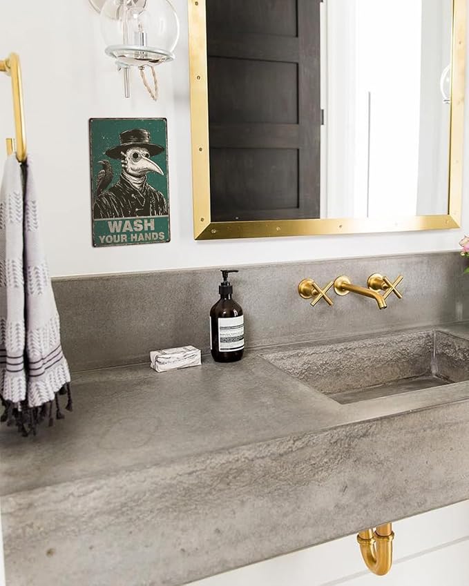 ALKB Halloween Bathroom Decor 8x12 Inch - WASH YOUR HANDS, Gothic Vintage Metal Tin Sign, Novelty Gifts for Men Women Adult