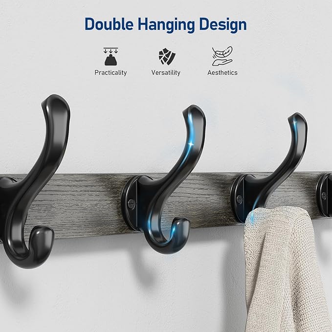 Tatub 20" Rustic Coat Rack Wall Mount with Shelf, Wall Hooks with Shelf, Heavy Duty Entryway Organizer Hangers for Hanging, Hat, Bag, Jacket for Bathroom, Living Room, Bedroom, Ebony