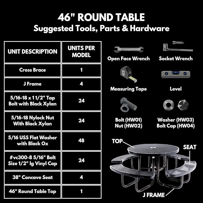 Heavy-Duty Portable Outdoor Kids Table with Umbrella Hole, Punched Steel Kids Picnic Table, Commercial-Grade, Made in America (46 in, Round, Childrens, Textured Gold Vein)