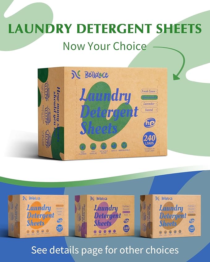 Laundry Detergent Sheets - 240 Loads Unscented Gentle on Sensitive Skin, Laundry Sheets for Dorm,College,Home, Hotel,Apartment,Camping,Cruise,Road Trip,Small space, Family School Travel Essentials