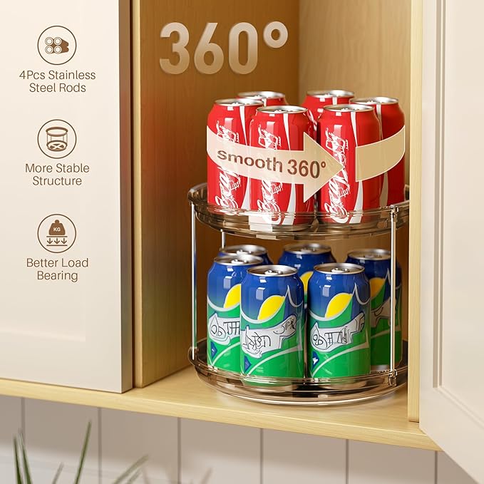 LAMU 2 Pack 2 Tier Lazy Susan Turntable Organizer 9.25'' Rotating Spice Rack Organization for Cabinet, Kitchen, Pantry, Countertop, Bathroom, Vanity, Medicine Cabinet Organizer, Amber