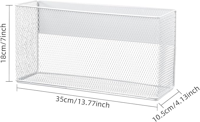 Magnetic Basket 13.77" x4.13" x7.08”,White Mesh Organizer and Holder for White Board and Refrigerator Magnetic Storage Bin Box Containers Organizer for Locker Accessories