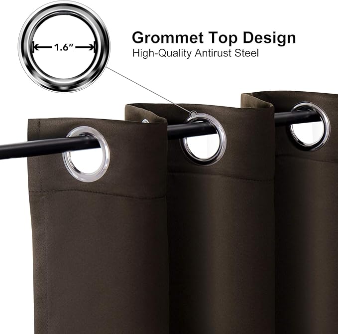 ChrisDowa Grommet Blackout Curtains for Bedroom and Living Room - 2 Panels Set Thermal Insulated Room Darkening Curtains (Brown, 52W x 72L)