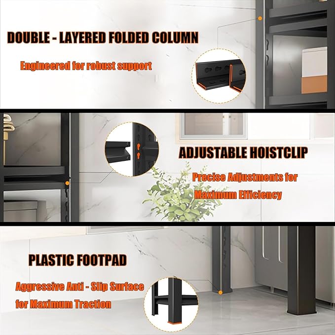 Over Washer and Dryer Storage Shelves,5 Tiers Laundry Room Standing Shelf,Adjustable Metal Shelving Unit,Space Saving Shelf, 63" H x 31.5" W x 15.7" D, Black