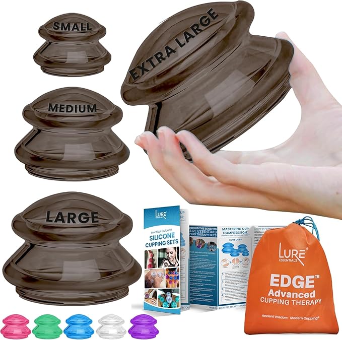 Silicone Cupping Therapy Set Professional Massage Cupping Cups for Cupping Therapy 4 Cup Kit for Massage, Myofascial Release, Cellulite Reduction (Lure Onyx)