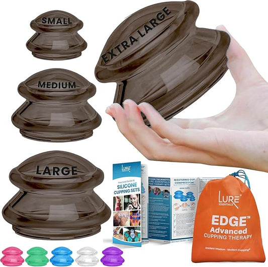Silicone Cupping Therapy Set Professional Massage Cupping Cups for Cupping Therapy 4 Cup Kit for Massage, Myofascial Release, Cellulite Reduction (Lure Onyx)