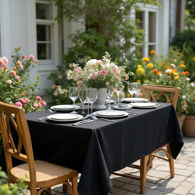 sancua Square Tablecloth - 54 x 54 Inch - Stain and Wrinkle Resistant Washable Polyester Table Cloth, Decorative Fabric Table Cover for Dining Tables, Buffet Parties and Camping, Black