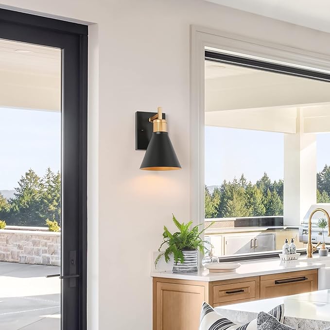 KSANA Black Gold Sconce, Modern Farmhouse Wall Sconces Lighting Fixture with Metal Shade for Bathroom, Kitchen, Bedroom and Stairway