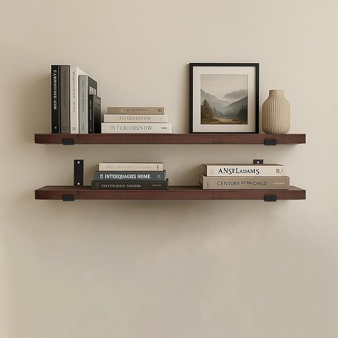 CONSDAN Floating Shelves for Wall Mounted Book Shelf Hanging Shelves Floating Bookshelf for Bedroom, Bathroom, Living Room, Kitchen USA Grown Solid Hardwood, Dark Maple 30x7.5x1.5 in (Set of 2)