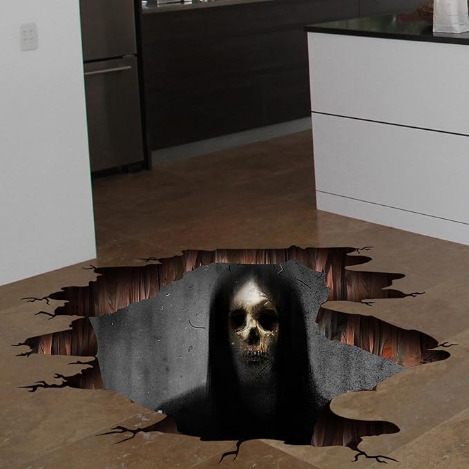 3D Halloween Wall Decals Scary Skeleton Halloween Wall Stickers, Spooky Long Hair Zombie Floor Decor Posters Decals Decorations for Living Room Bedroom Party Supplies