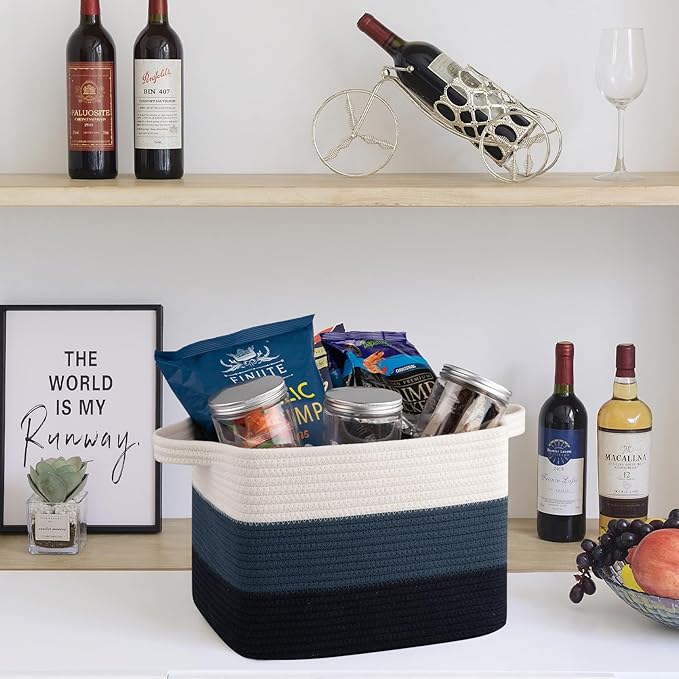 OIAHOMY Storage Basket, Woven Baskets for Storage, Cotton Rope Basket for toys,Towel Baskets for Bathroom - Pack of 3, Gradient Blue