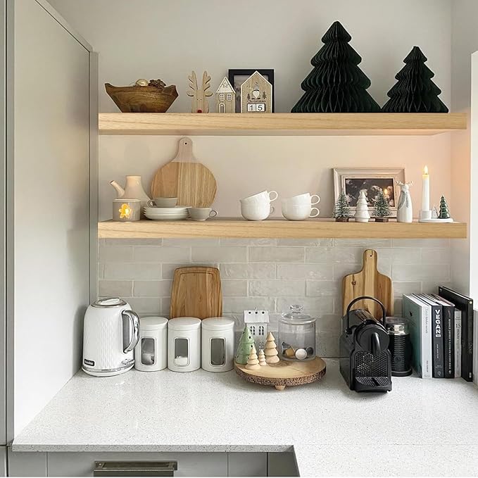 IAE Floating Wall Shelves 36 inch,Bathroom Shelves Wall Mounted,Invisible Shelves Floating Kitchen Shelves,Wooden Wall Shelves with Brackets for Living Room Wall Mounted,Easy Install,Set of 2,Natural