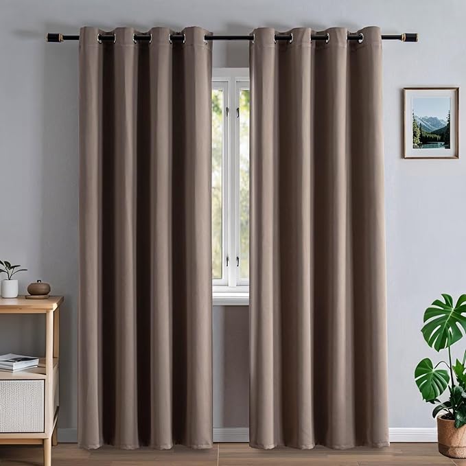 Blackout Curtains 90 Inch Length for Bedroom, Thermal Insulated Blackout Curtains 2 Panels Set, Solid Grommet Privacy Room Darkening Drapes for Living Room Windows(W52 x L90, Khaki)