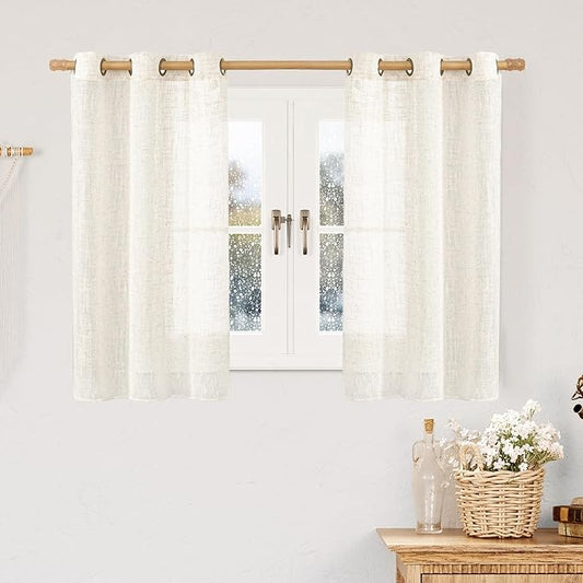 LAMIT Linen Blended Curtains 48 inch for Windows, Linen Textured Light Filtering Drapes Bronze Grommet Boho Neutral Panels for Farmhouse/Bathroom, 2 Panels, 34 x 48 Inch, Cream