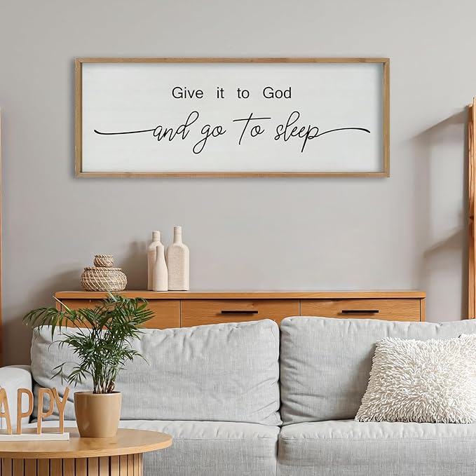 SRSZHIYUE Give It To God And Go to Sleep Sign Wall Decor 40"×15" for Master Bedroom Above Bed Guest Room Over Art Decoration (Wood)