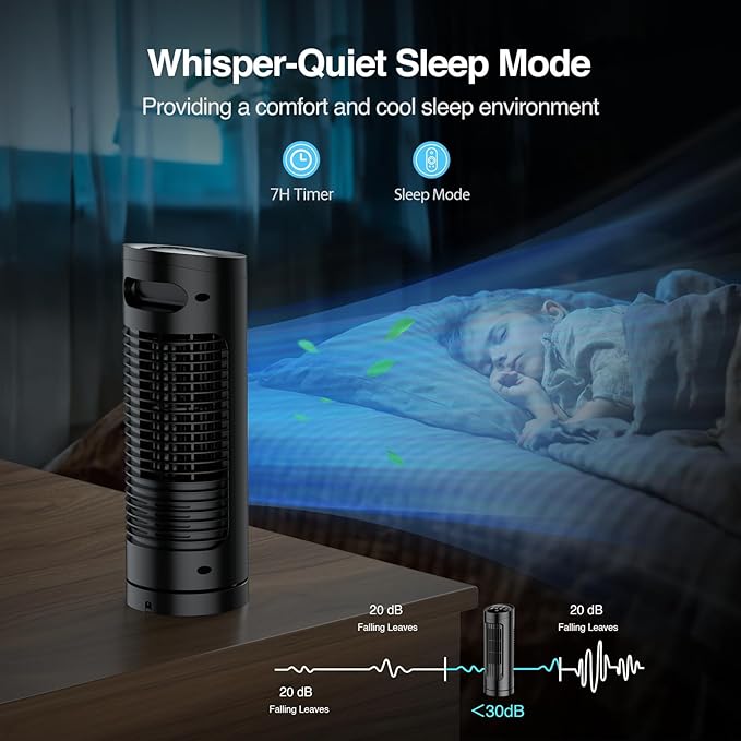 VCK 13'' Tower Fan for Bedroom,27ft/s Velocity Quiet Floor Fan,90° Bladeless Fan for Indoors with 3 Speeds,3 Modes,Oscillating Fans for Indoors,Portable Desk Table Fans for Room, Home,Office