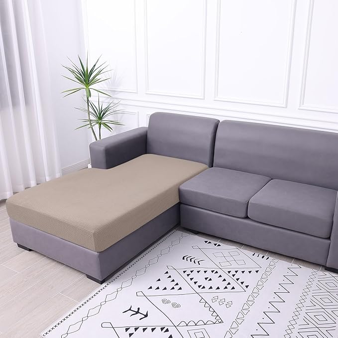 hyha Waterproof Sectional Couch Covers, Non Slip Sofa Couch Cushion Covers L Shape, Thick Stretch Jacquard Fabric, Washable Sofa Slipcovers with Elastic Bottom (1 Piece for Chaise, Taupe)