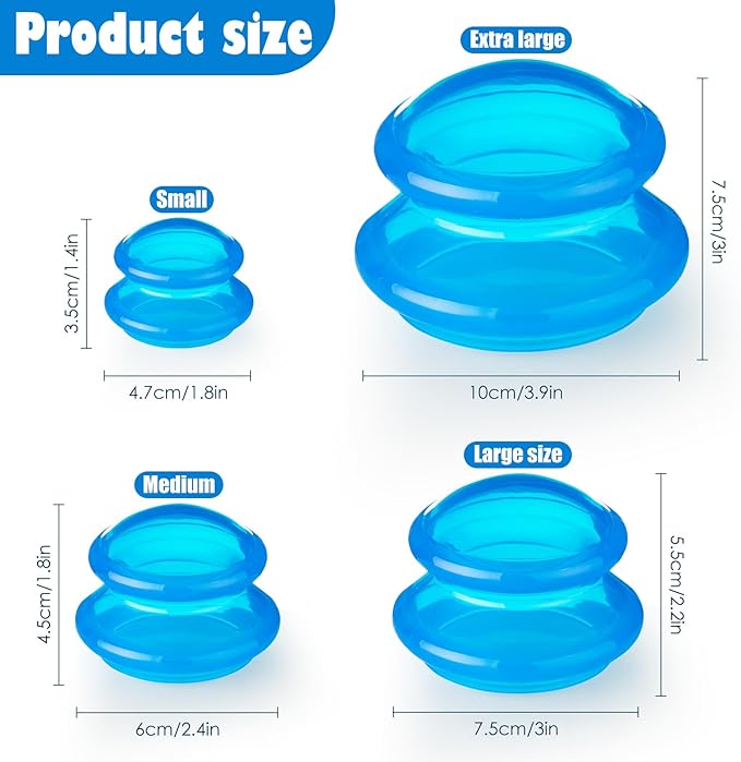 4 Pcs Cupping Therapy Professional Silicone Cupping Set,Suitable for Body Massage/Deep Myofascial Release/Pain Relief/Muscle Relaxation & More (Blue,4pcs)