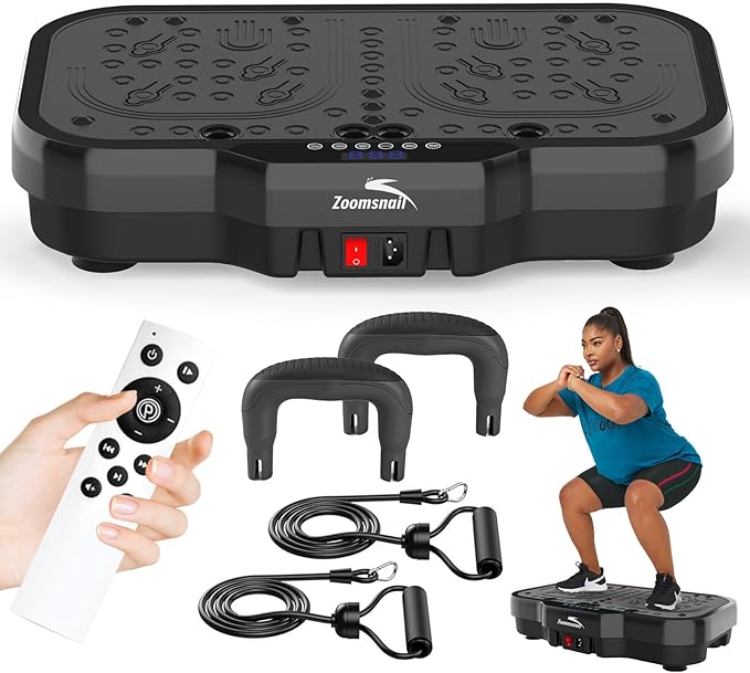 Vibration Plate Exercise Machine, 8000 Vibrations/min Adjustable Fitness Platform, 400 Lbs Capacity Whole Body Workout Extra Large Size Platform with Bluetooth for Weight Loss, Women & Men