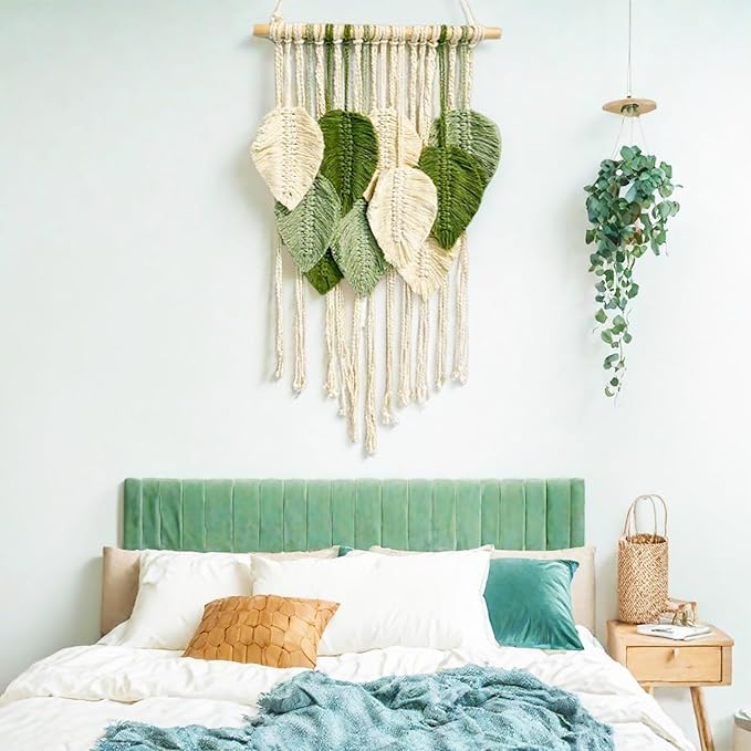 Macrame Wall Hanging Boho Wall Tapestry Handmade Woven Leaf Wall Decor Crochet Wall Art for Home Office Apartment(15.8" W x 31.5" L)