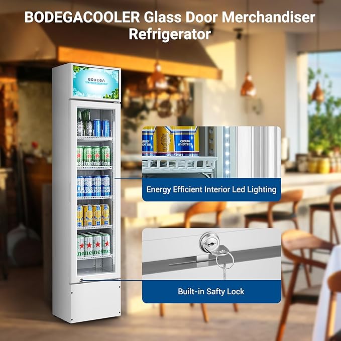 BODEGACOOLER 5.7 Cu.Ft Commercial Beverage Refrigerator,Commercial Cooler Refrigerators Glass Door Display Fridge for Bar,Drink,Tall Drink Cooler for Parties,Slim Single Door Display Fride